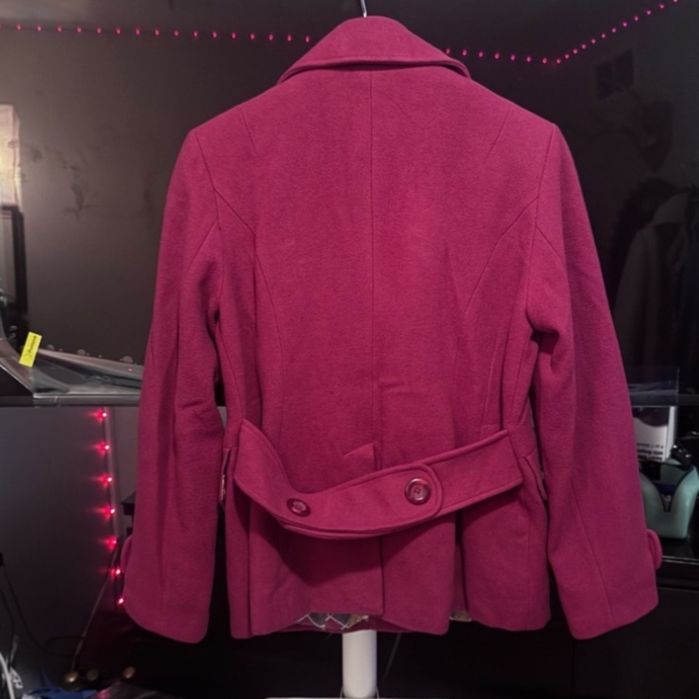 CAbi wool Lined Pea Coat cranberry red size 6 style 619 - Picture 3 of 12